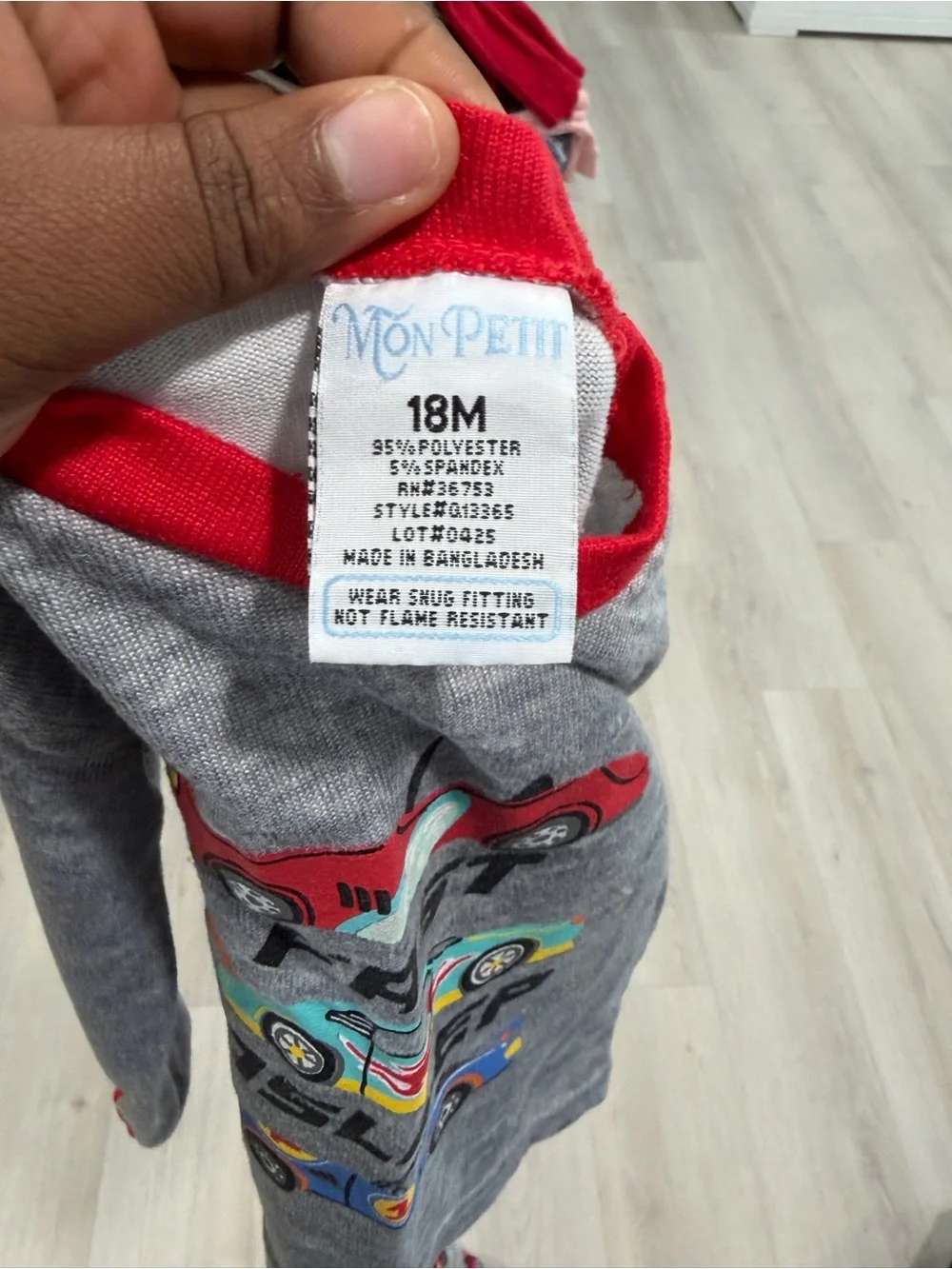 Kids Grey and Red Car Pajama Set with Race Car Print